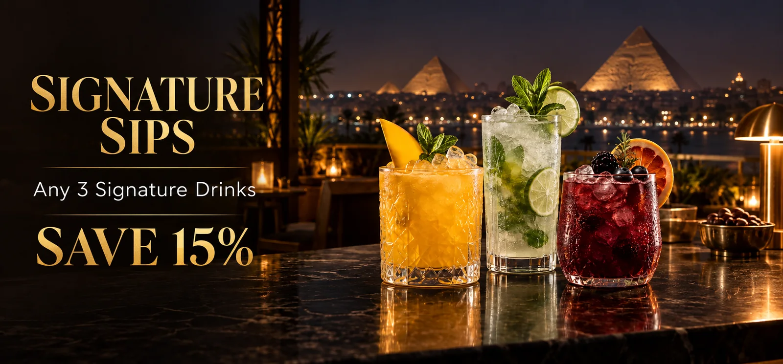 Three signature drinks at Shadow Rooftop