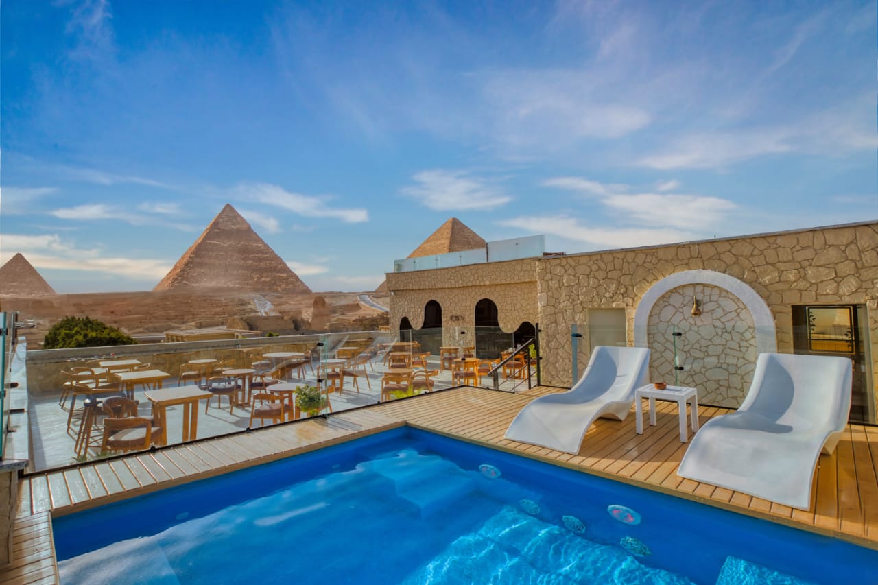 The rooftop terrace and pool